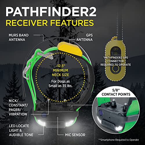 Dogtra Pathfinder 2 Additional Receiver Dog GPS Tracker e Collar Green LED Light No Monthly fees Free App Waterproof Smartwatch Control Satellite