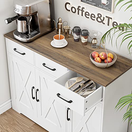 HOSTACK Modern Farmhouse Sideboard Buffet Cabinet, Barn Doors Buffet Storage Cabinet with Drawers and Shelves