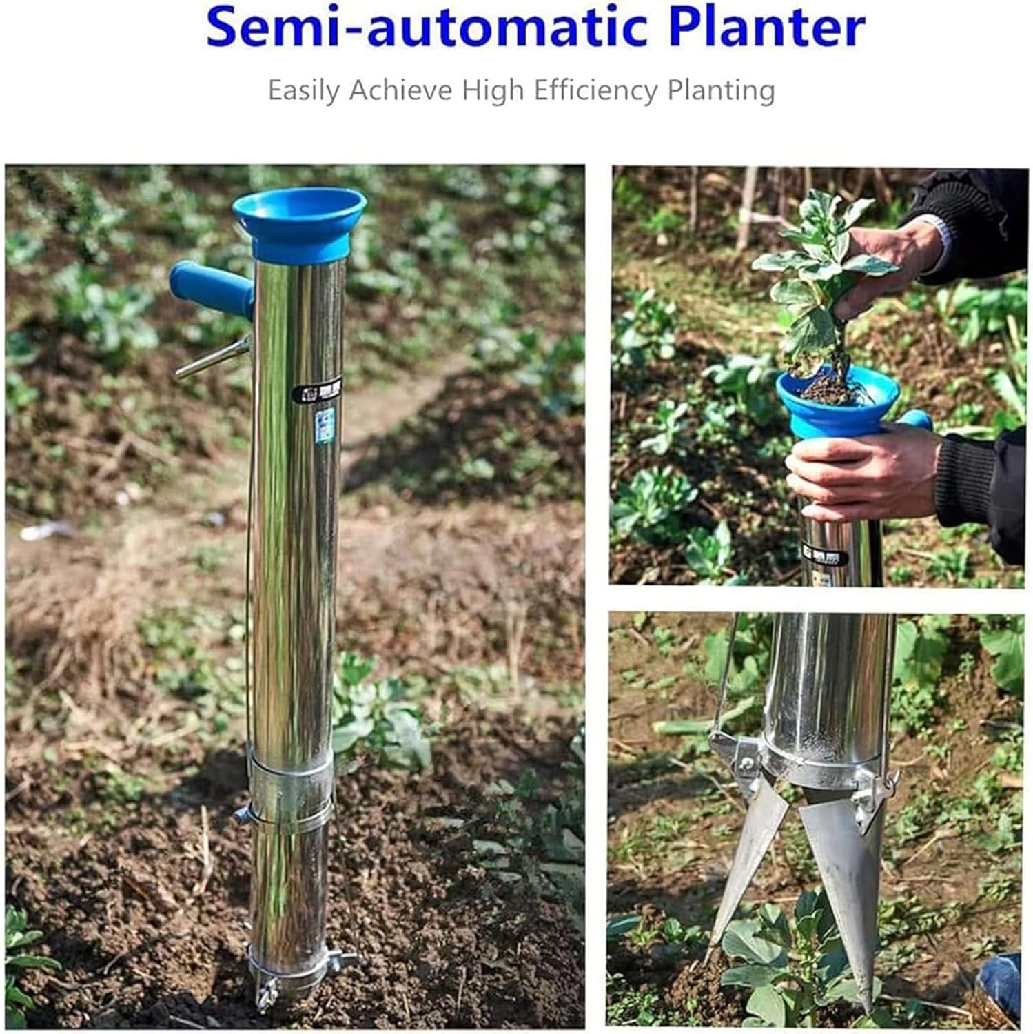 Long Handle Vegetable Planter, Garden Seedling Tool, Multi-Functional Vegetable Seedling Transplanter with Soft Grip and 12CM Depth