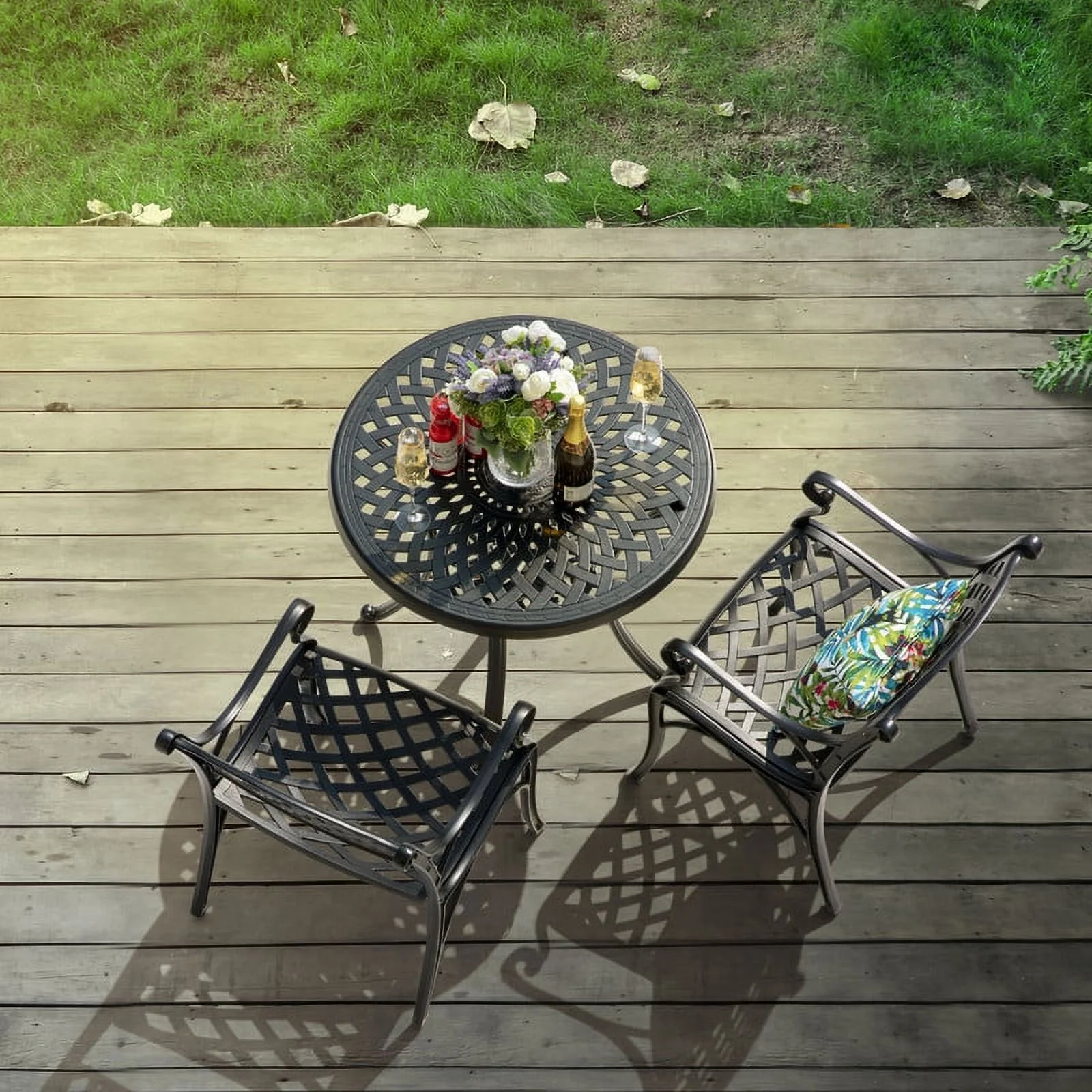 Nuu Garden 3 Piece Aluminum Patio Bistro Set with Umbrella Hole, All-Weather Rust-Resistant Outdoor Patio Bistro Furniture Set,Black