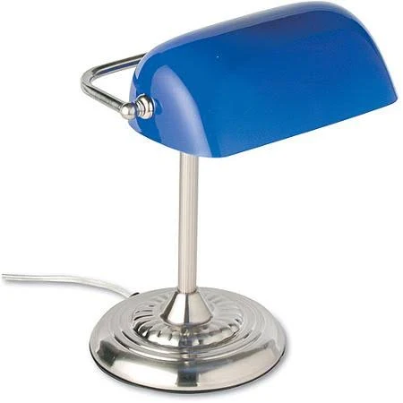 Ledu Traditional Incandescent Banker&s Lamp, Blue Glass Shade