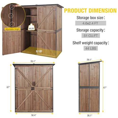 Aivituvin Outdoor Storage Shed Upgraded with Strong Metal Frame Garden Tool Shed Storage House Cabinet with Adjustable Shelfs and Wooden Floor 4.6 x