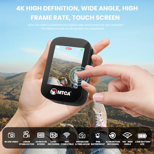 asika 4K Ultra HD Action Camera with Touch Screen-Waterproof Sports Camera,6-Axis Gyro Stabilization,145&deg; Wide-Angle,Loop Recording for Vlogging