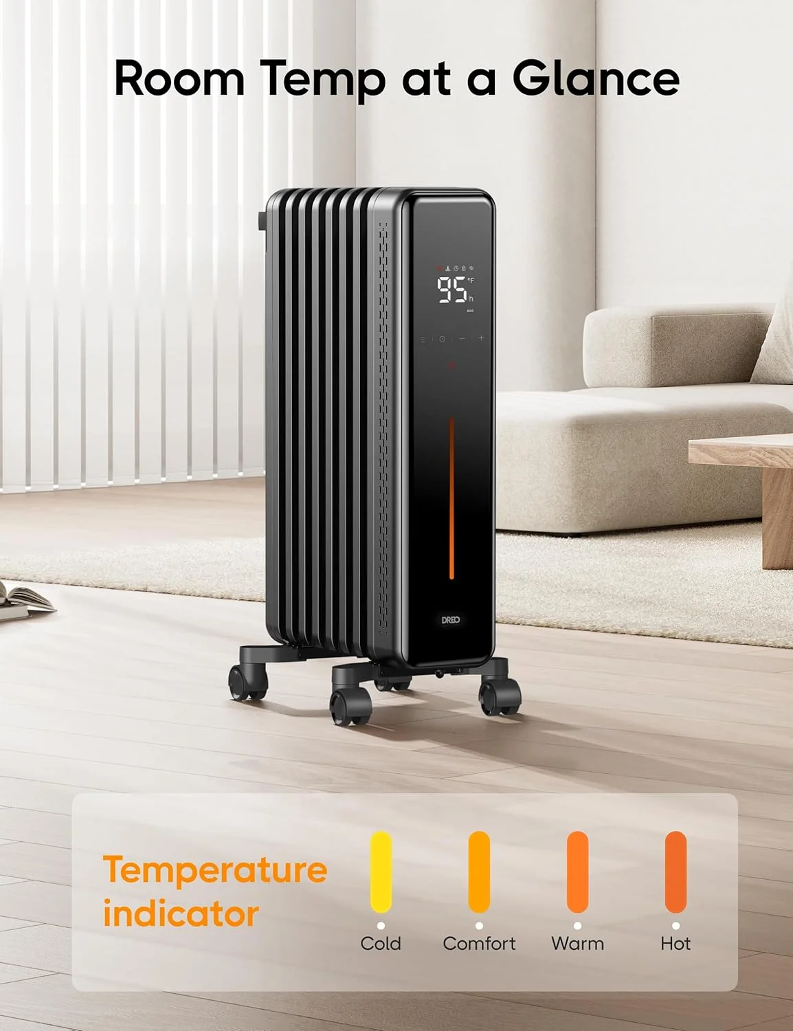 YINCHEN Oil Filled Radiator, 1500W Electric Radiant Heaters with Remote Control, 4 Modes, Overheat & Tip-Over Protection, 24h Timer, Quiet