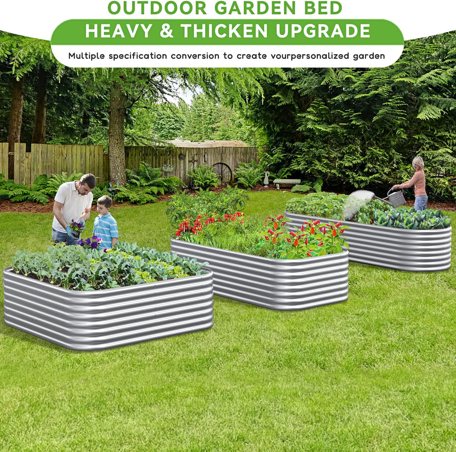 8x2x2/6.5x3.5x2/5x5x2ft Outdoor Galvanized Raised Garden Bed, 9 in 1 Adjustable Planter Raised Bed for Gardening