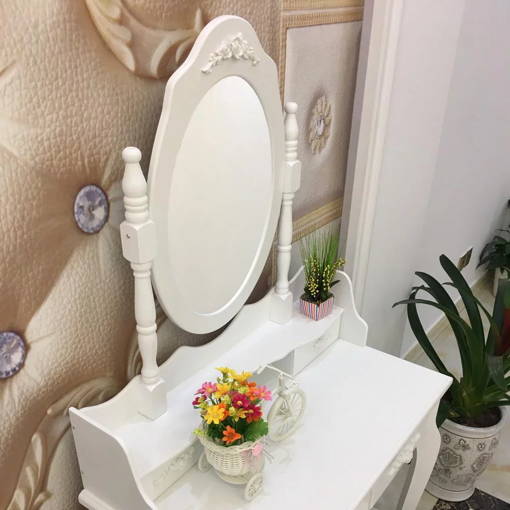 SamyoHome Vanity Table Set, Makeup Dressing Table with Mirror, Vanity Desk with Cushioned Stool 4 Drawers, White