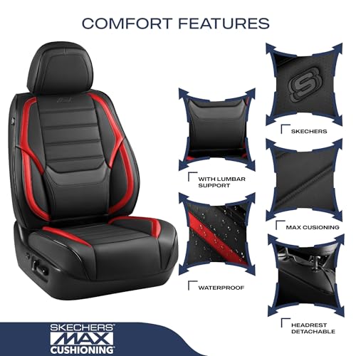 Skechers MAX Cushioning Seat Covers,Memory Foam Leather Car Seat Covers,Waterproof Car Seat Protector Front Seats