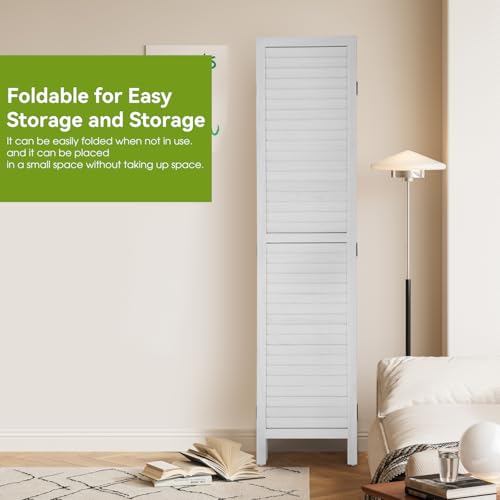 Room Divider 6 Panel Wood Privacy Screen Folding Partition Wall Room Dividers Freestanding White 5.57 FT Tall Divider for Room Separation
