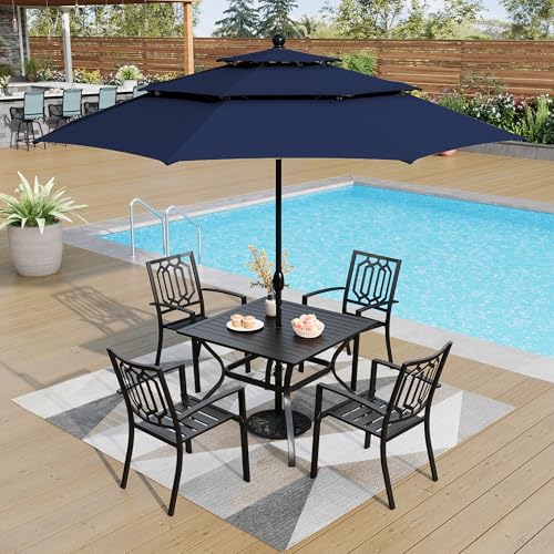 PHI VILLA Stackable Wrought Iron Patio Dining Chairs - Set of 2 Black Outdoor Chair Bistro Metal Chairs, Support 300 LBS