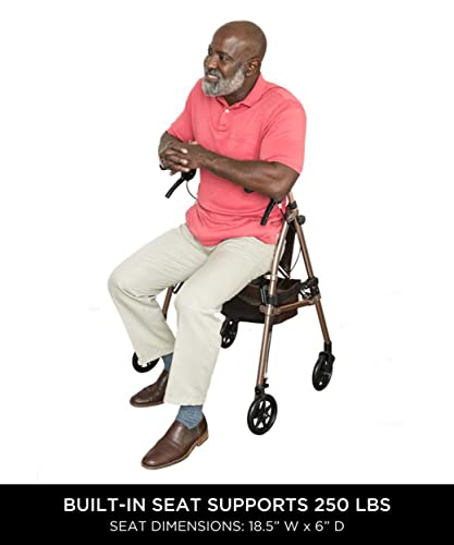 Elite Travel Rollator Short, Junior Foldable and Lightweight 4-Wheel Rolling Walker with Seat for Adults, Seniors, and Elderly