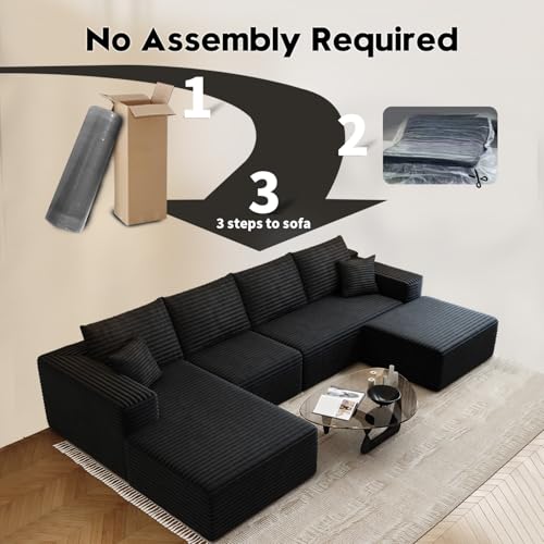 107.5" Cloud Modular Sectional Sofa with 1 Ottoman,Modern Minimalist Upholstered Couches, Comfort U Shaped Sofa for Living Room