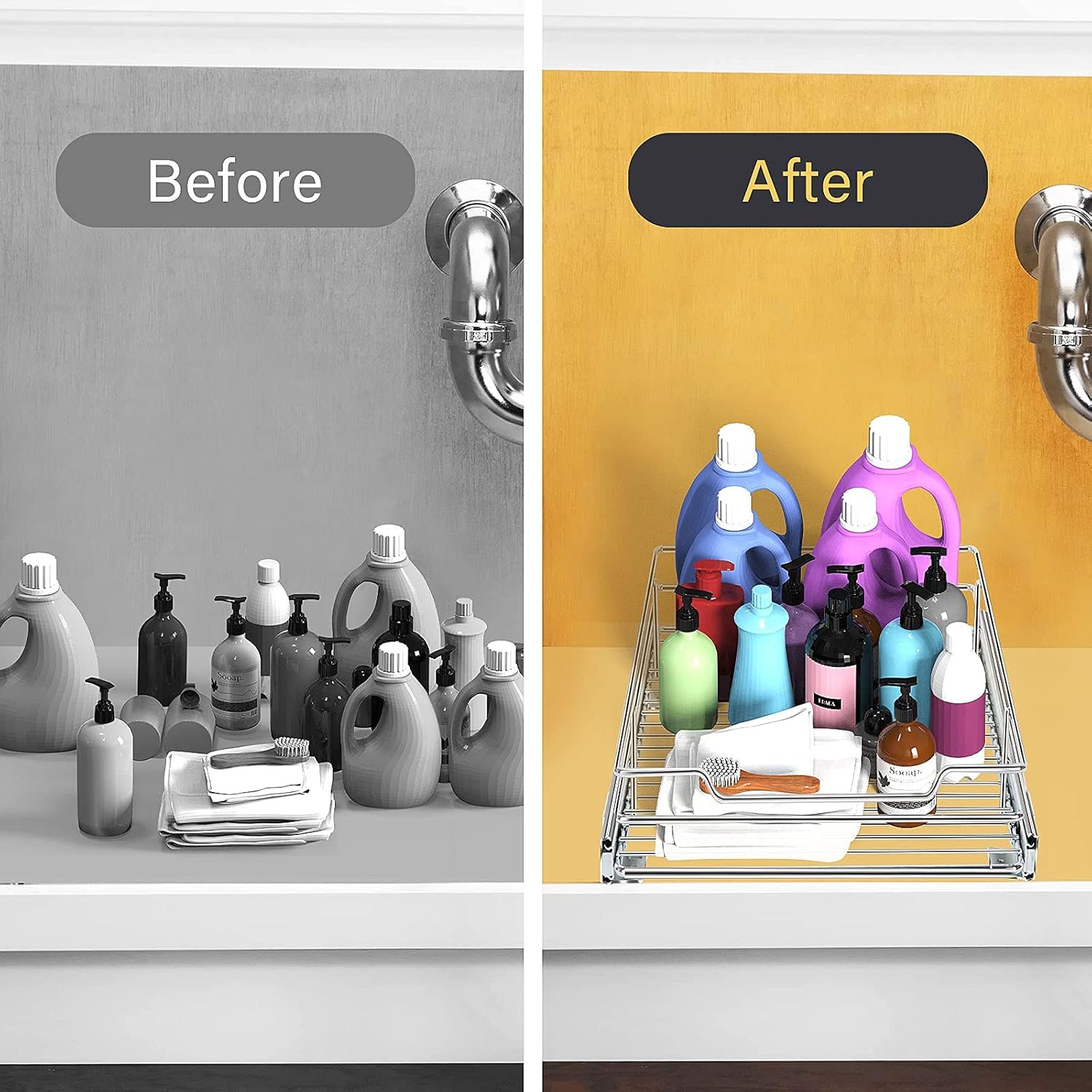 AHNR Pull Out Cabinet Organizer, Heavy Duty Slide Out Pantry Shelves Cabinet Organizer, Sliding Drawer Organizer for Kitchen, Bathroom, Home
