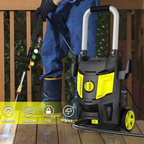 Electric Pressure Washer - 4500 PSI 2.8 GPM Electric Power Washer with 35FT Power Cord, 4 Different Nozzles, Soap Cannon for Car, Garden, Yard, House
