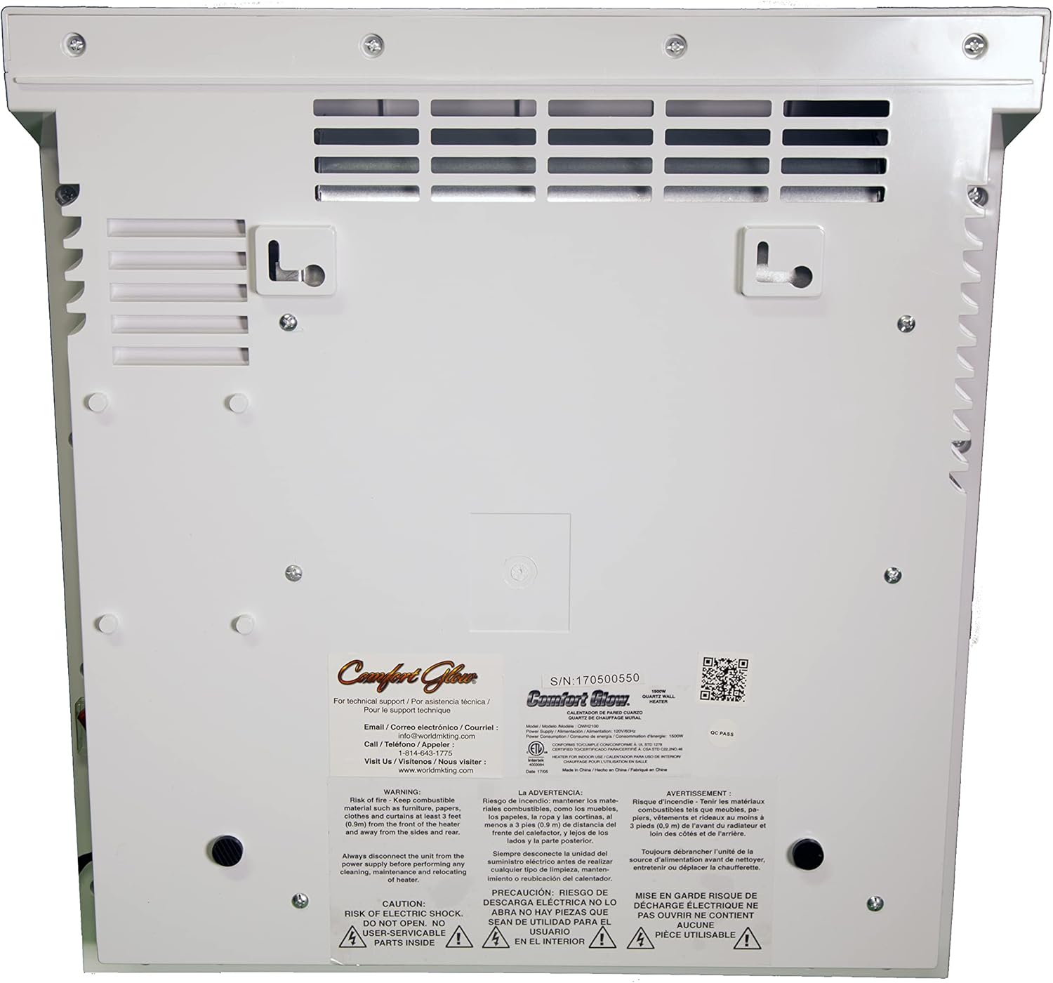 Comfort Glow QWH2100 Infrared Quartz Wall Mount Comfort Furnace, White Black