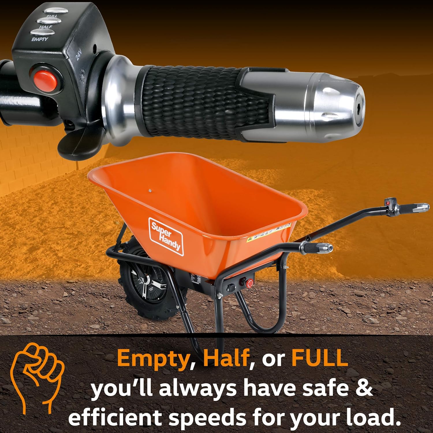 SuperHandy Wheelbarrow Electric Powered Utility Cart 24V 12Ah 500W 330LBS (150kgs) Capacity Material Debris Hauler
