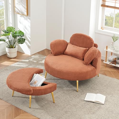 51.5-Inch Oversized Swivel Accent Barrel Chair with Storage Ottoman ,Button Decor and 4 Pillows