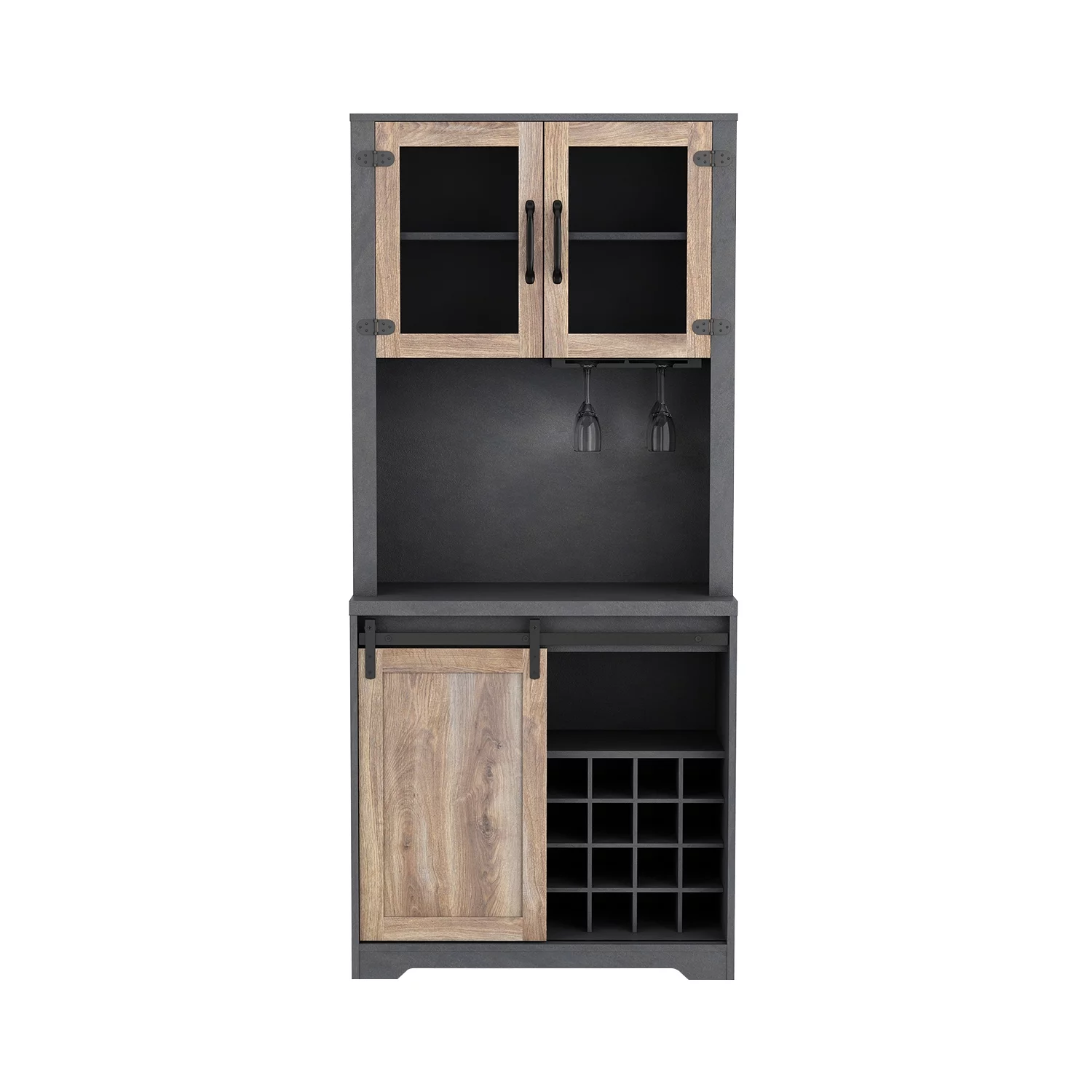 Ufurpie 31 Inch Farmhouse Barn Door Bar Cabinet For Living Room, Dining Room,Black