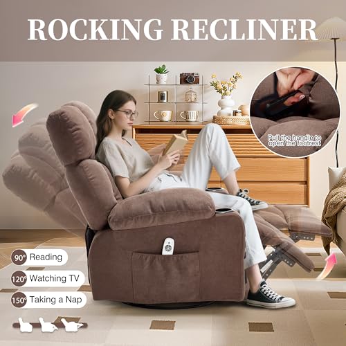 Recliner Chair with Massage and Heat, Rocker Recliner Chairs for Adults, Overstuffed Nursery Rocking Chairs for Living Room