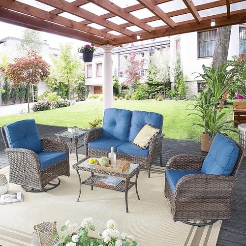 Patio Wicker Chairs Swivel Rocker - Outdoor Swivel Rocking Chairs Set of 2 with Rattan Side Table