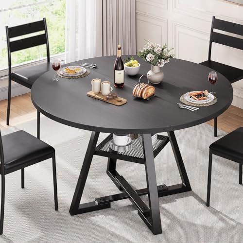 Round Dining Table for 4,Kitchen Dining Room Circle Dinner Pedestal Table,Space Saving Wood Kitchen & Dining Room Furniture (Vintage, 47In)