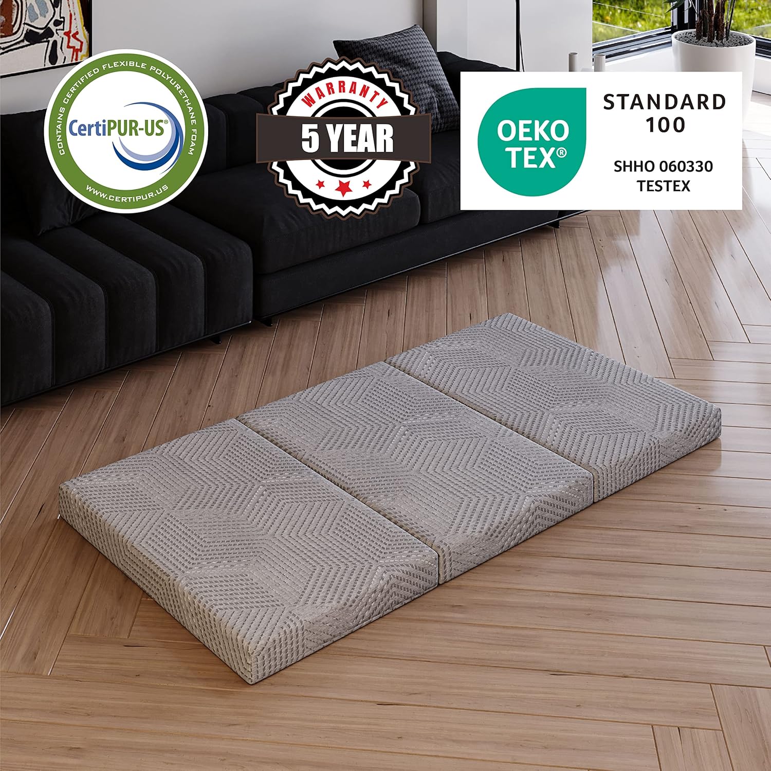 Folding Mattress 4 Inch Tri Folding Memory Foam Mattress, Portable Trifold Mattress Topper with Breathable & Washable Cover