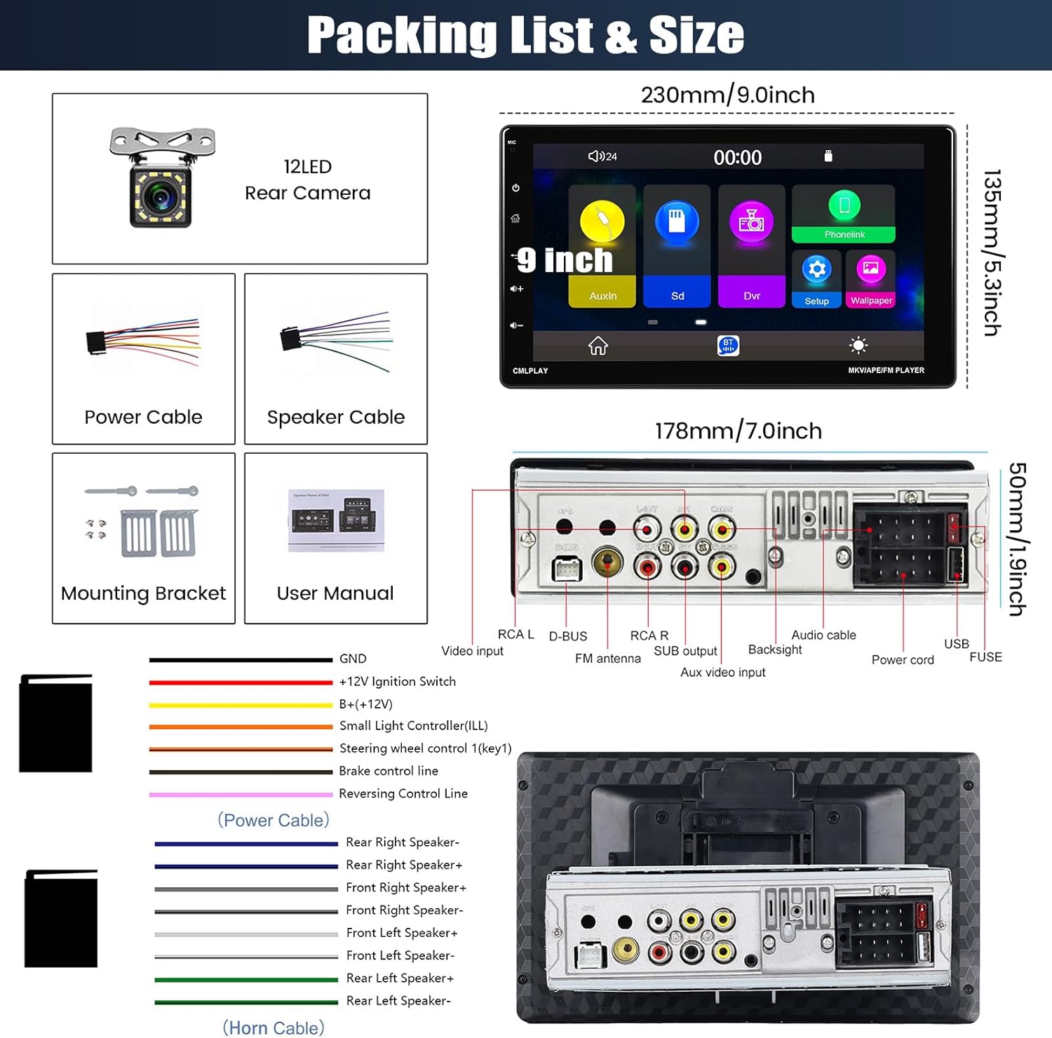 Single Din Car Stereo with Wireless Apple Carplay&Android Auto