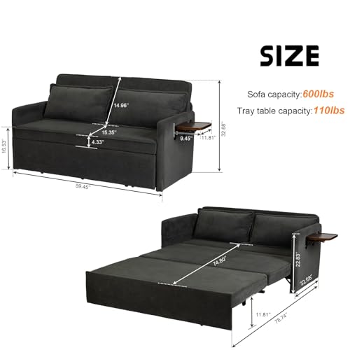 FLEXISPOT XCT4 Convertible Sofa Bed, 3-in-1 Loveseat Sofa Couch with Adjustable Backrest, Pull Out Couch with 2 Pillows & 2 Side Pockets
