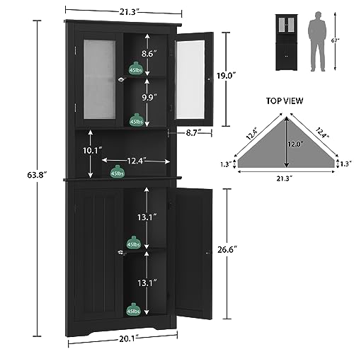 Iwell 67" Tall Bathroom Cabinet, Storage Cabinet with 2 Doors & 1 Drawer, Bathroom Storage Cabinets with Adjustable Shelves, for Living Room