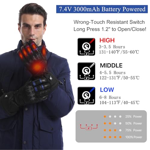 Savior Professional Heated Motorcycle Gloves for Men Women,Dual Mode Electrically Heated Waterproof and Windproof Gloves with 12V Charging Cord