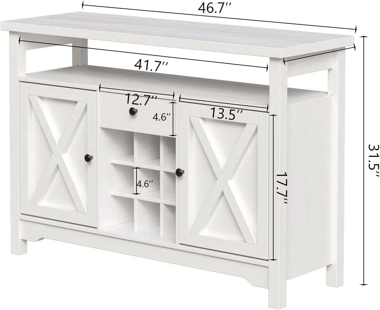 Farmhouse Coffee Bar Cabinet with Storage, White Coffee Bar with 9 Wine Racks Barn Door, Kitchen Buffet Cabinet with Drawer