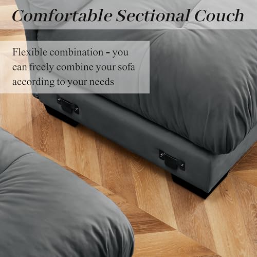 130" Modular Sectional Sofa,Velvet Upholstered Couches for Living Room,3 Seater Green Sofa Couch with Movable Ottoman