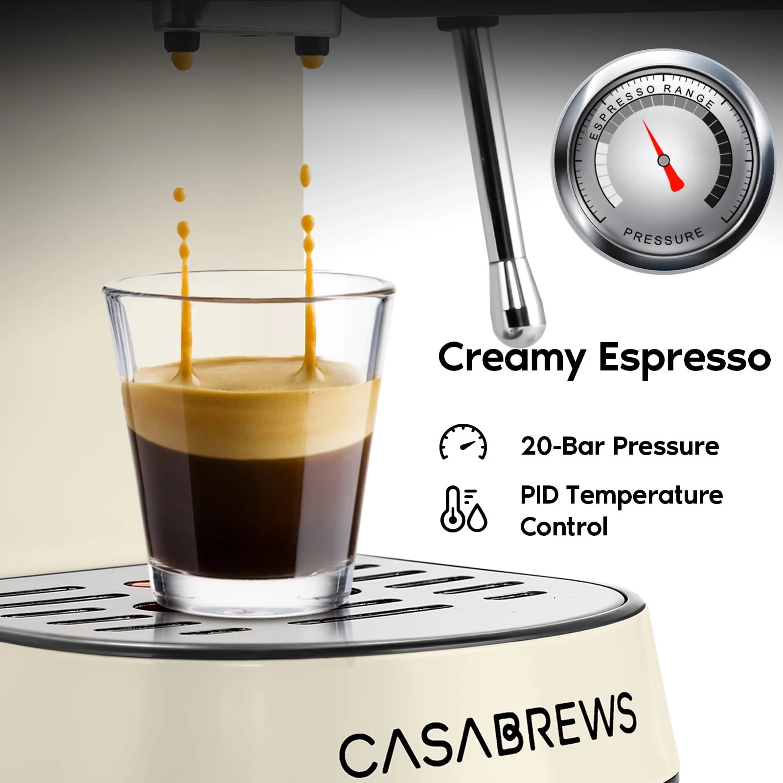 Casabrews 20 Bar Espresso Machine with Milk Frother Steam Wand, Stainless Steel Professional Cappuccino and Latte Coffee Machine, New, Silver