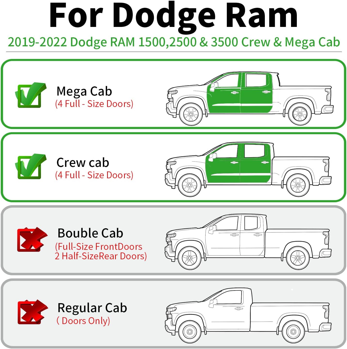 APILT Large Vent Visors Side Window Deflectors Tape-On Rain Guards Dark Smoke 4-Piece Set for 2019-2022 Dodge RAM 1500,2500 & 3500 Crew & Mega Cab