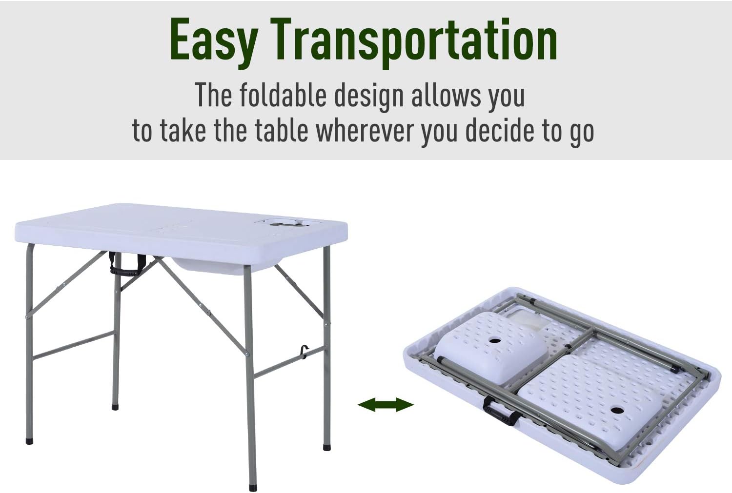 Outsunny Portable Folding Camping Sink Table with Faucet and Dual Water Basins, Outdoor Fish Table Sink, 40''