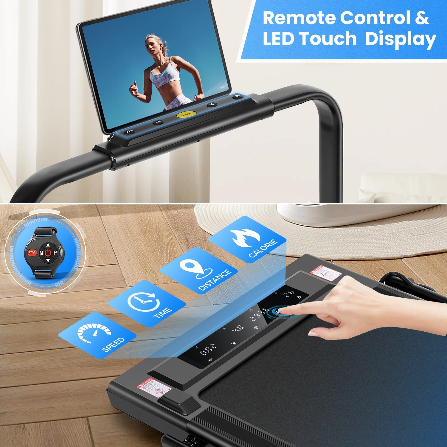 Tikmboex 2 in 1 Under Desk Treadmill with ?2.5HP Strong Motor LED and Supports 3-Ways Control for Home Office Compact Walking Pad