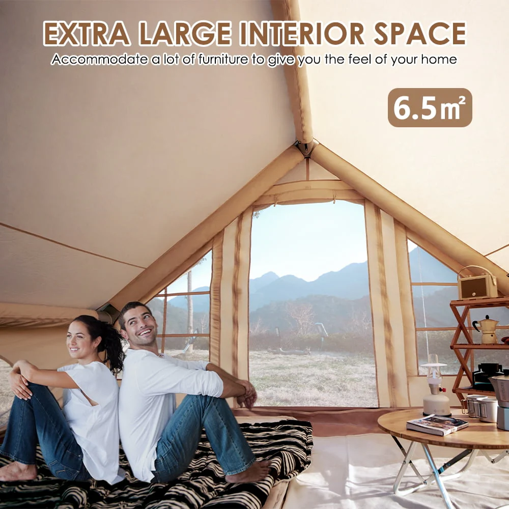 Inflatable Tent House Air Tent Large Glamping Tent with Pump Easy Setup Waterproof Outdoor Oxford Air Tent 4 Seasons Windproof Tents for Family