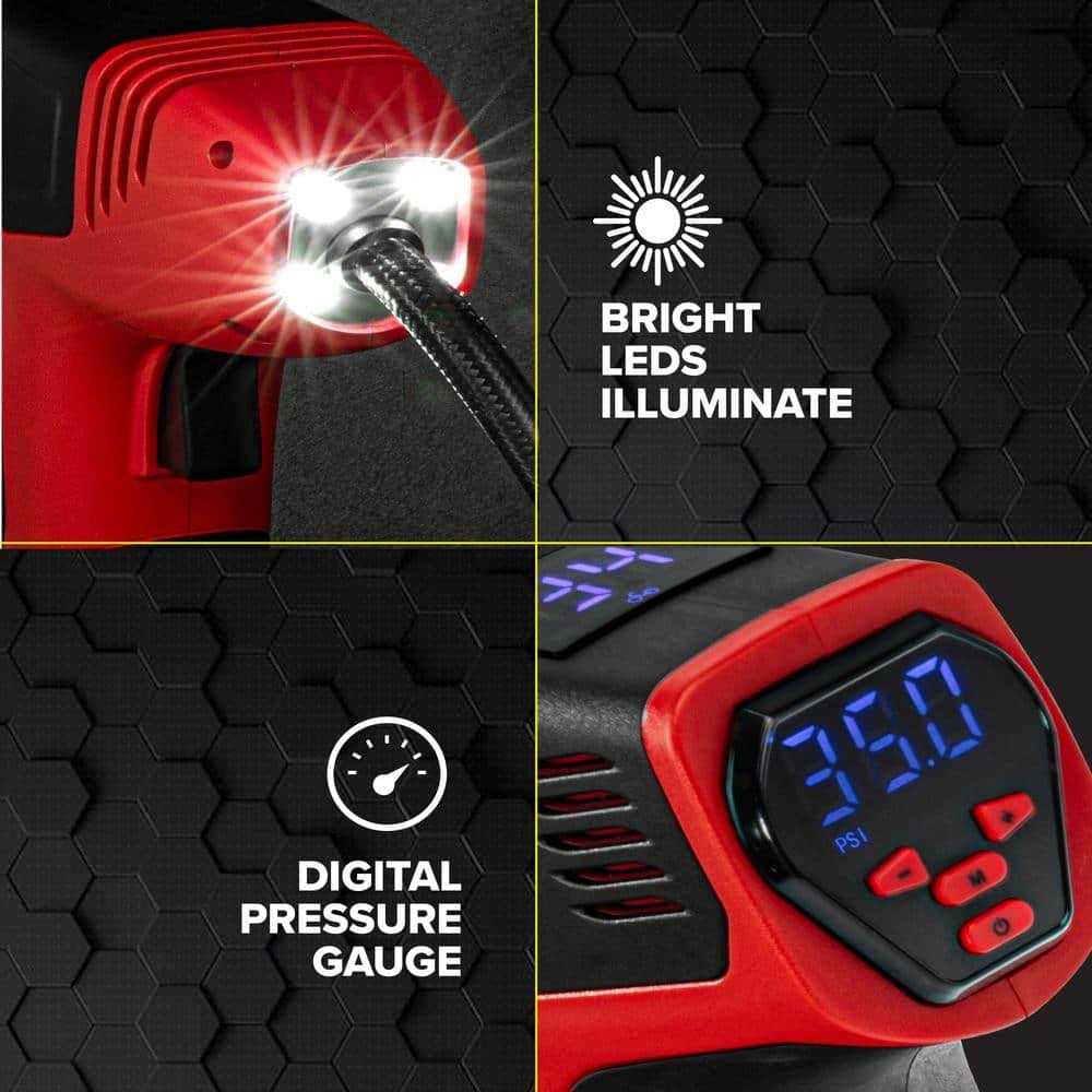 BULLSEYE Pro 150 PSI Cordless Handheld Rechargeable Tire Inflator with Digital Pressure Gauge and Battery Indicator - Sports Supplies Online Store