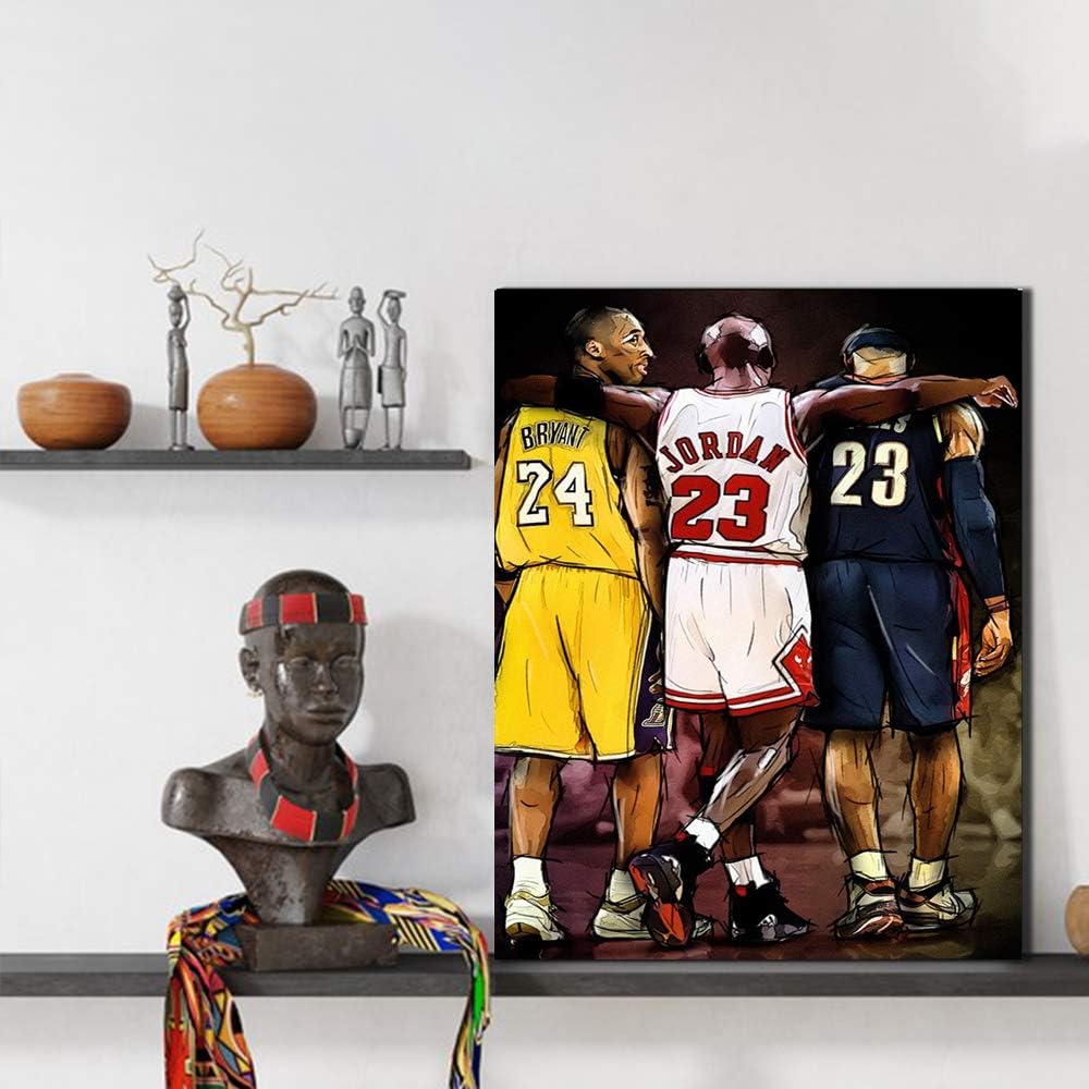 JUSTBR Canvas Wall Art Basketball Players Pictures Painting Sports Posters Artwork Home Decor for Basketball Fan Memorabilia Gifts Living Room