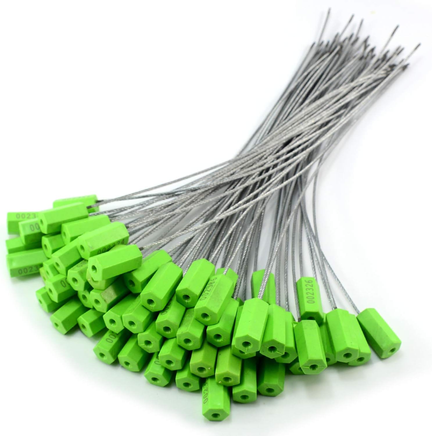 Duebass Green Pull-Tite Steel Security Cable Wire Seals Numbered Anti-Tamper Security Tags Pack of 100 Pack of 2