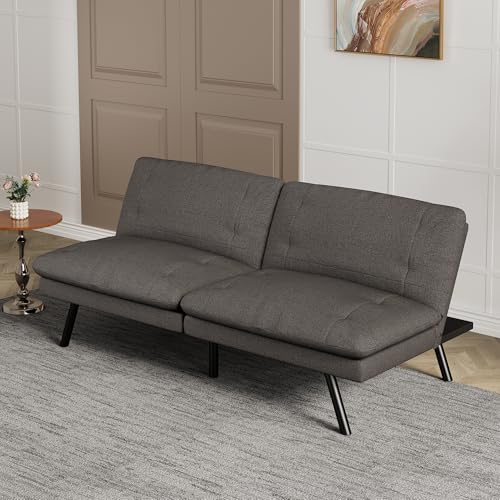 Faux Leather Futon Sofa Bed,Convertible Futon Couch,Memory Foam Loveseat Sleeper Sofa,Small Splitback Modern Folding Couch for Living Room,Office