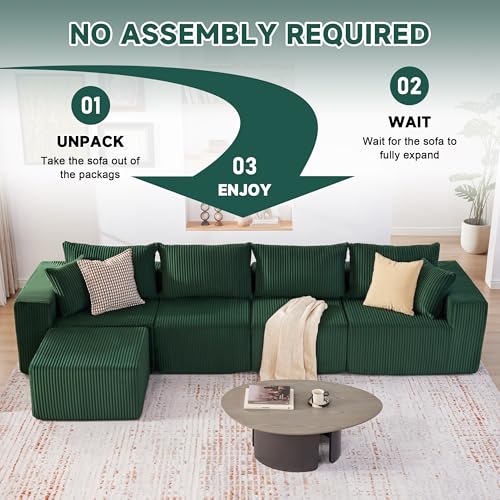 107.4" Cloud Couch Sectional, Modular Sofa with Deep Seat, Plush Corduroy L Shaped Boneless Couch, Convertible Sectional Couches for Living Room