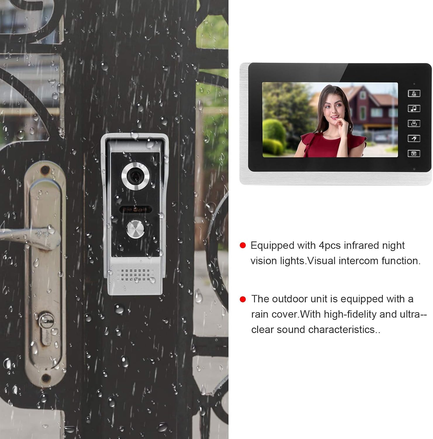 Video Door Phone Doorbell Intercom System, Wired Door Entry System with 7 Inch TFT LCD Monitor & High-definition Camera, for 1-Family House