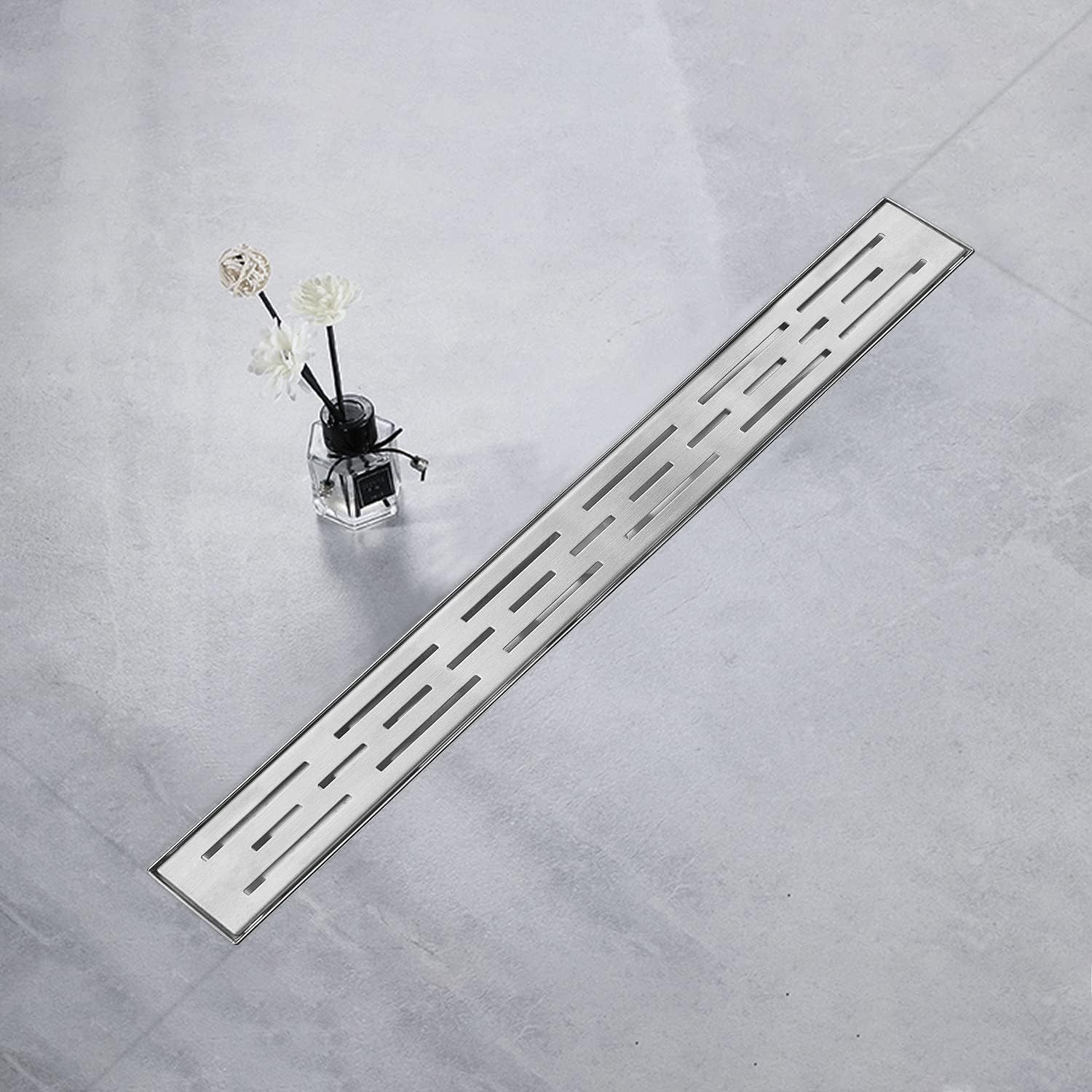 Linear Shower Drain 60 inch with Bar Pattern Grate, Professional Brushed 304 Stainless Steel, High Flow, Hair Catcher Shower Drain&hellip;