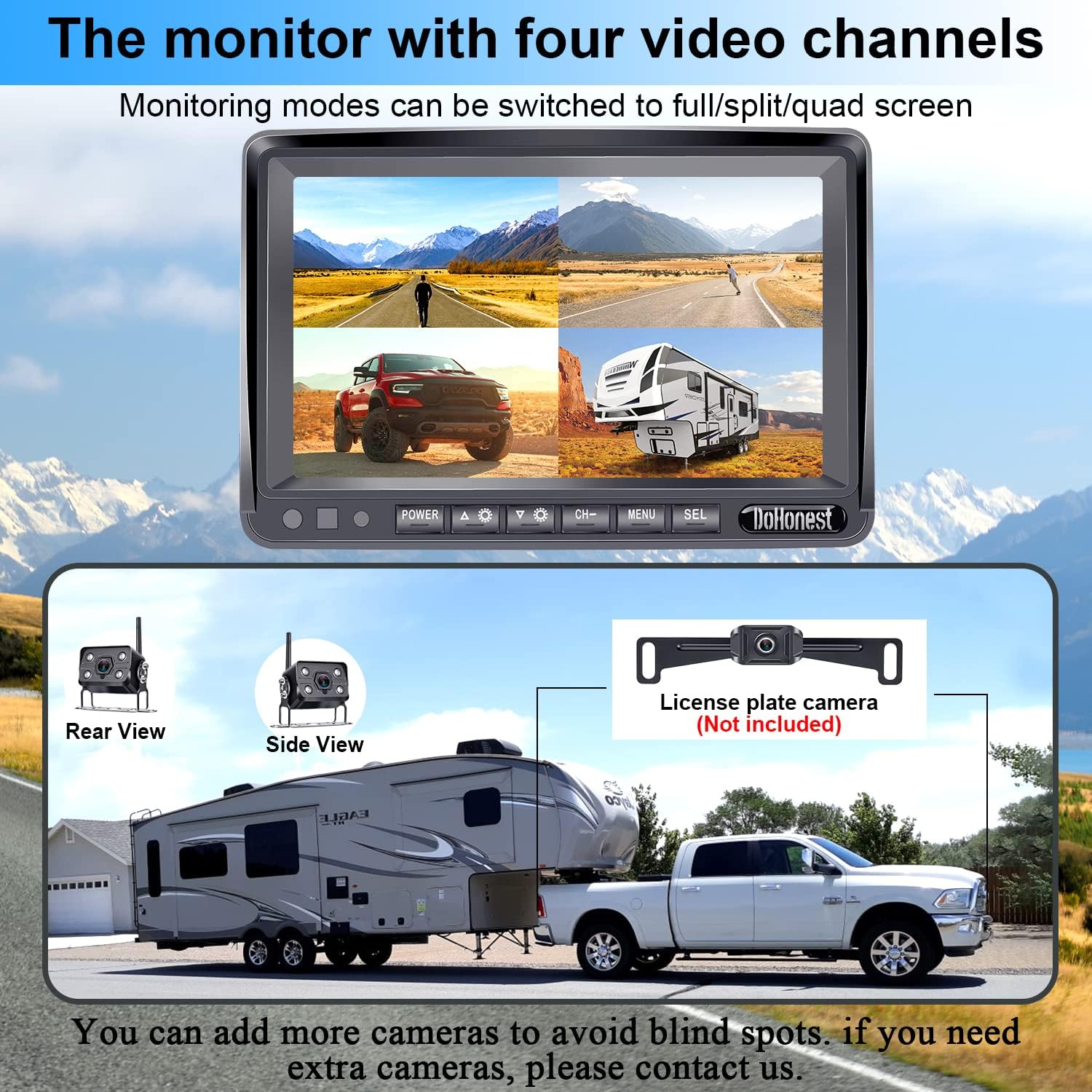 Wireless Backup Camera HD 1080P with 7 Inch DVR Monitor for RV Trailer Truck Camper