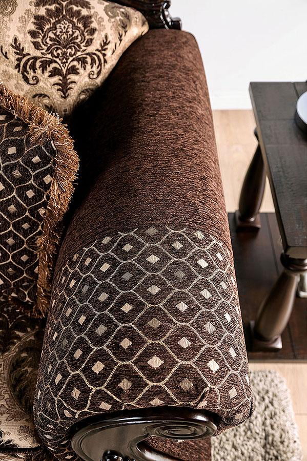 Traditional Black Chenille Sofa and Loveseat Furniture of America Ronja