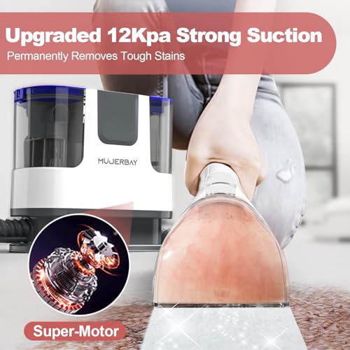 Upholstery Carpet Cleaner, MUJERBAY® 12Kpa Portable Spot and Stain Cleaner, Easy Move with Universal Wheels & Handle