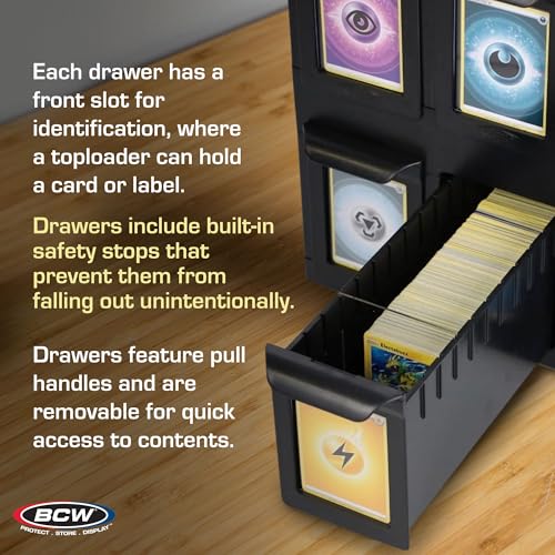 BCW 6 Drawer Card Catalog - Black | Stackable Trading Card Organizer Box | Holds Sports Cards, Gaming Cards
