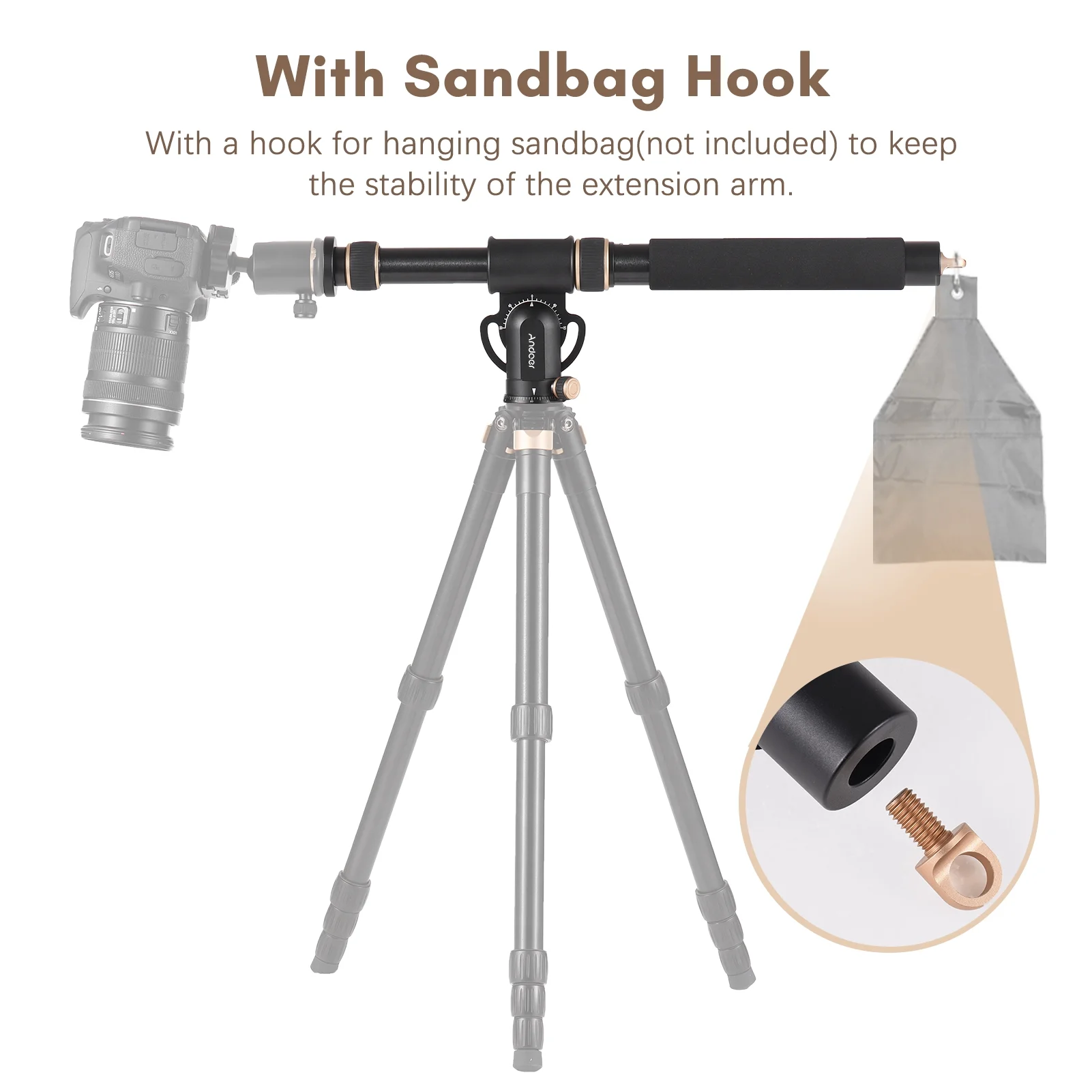 7299 Universal Tripod Extension Arm Aluminum Alloy Detachable Extender Horizontal Centre Column for Tripod 48-106cm Retractable Tripod Boom Arm with