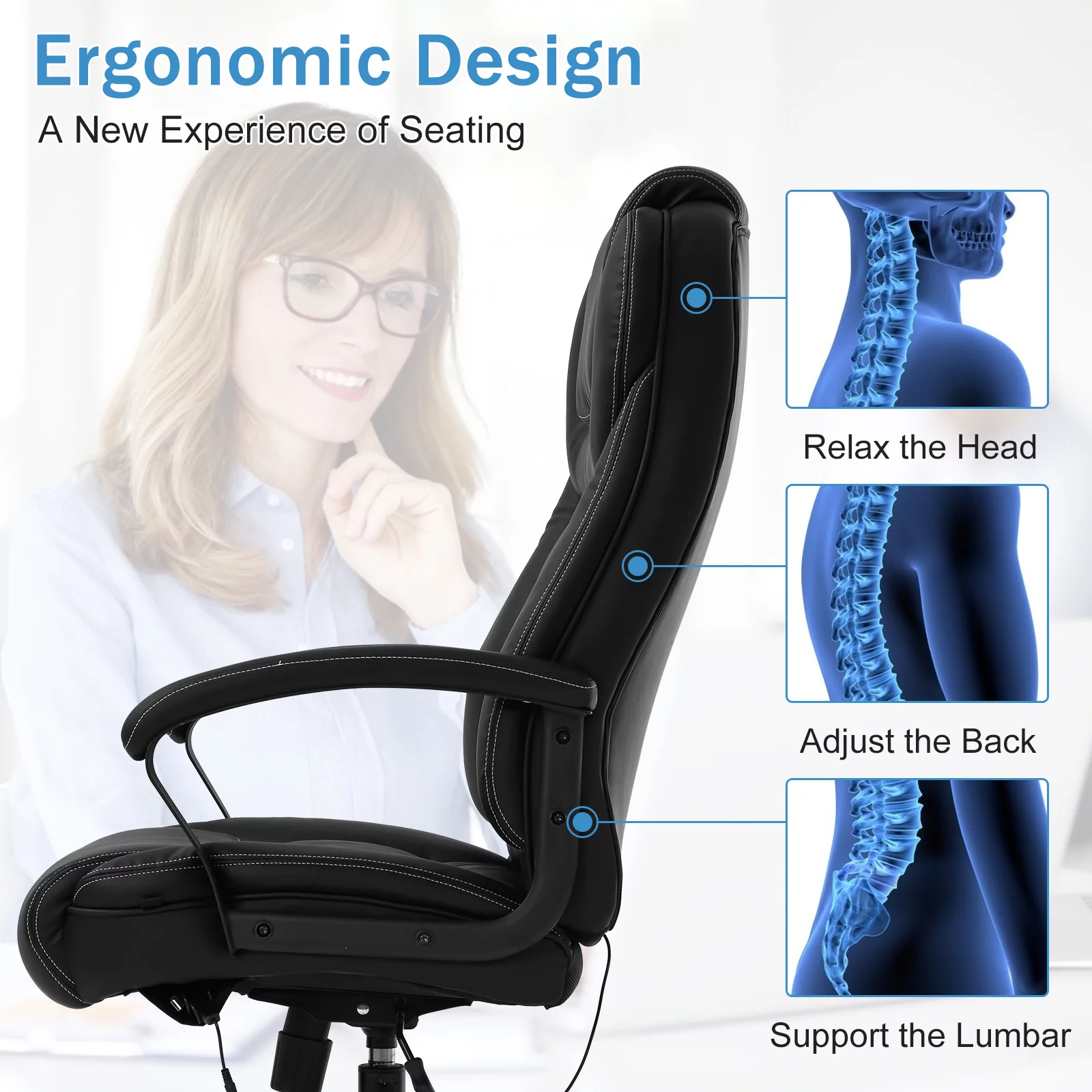 Big and Tall Office Chair 500 lbs Capacity with Massage