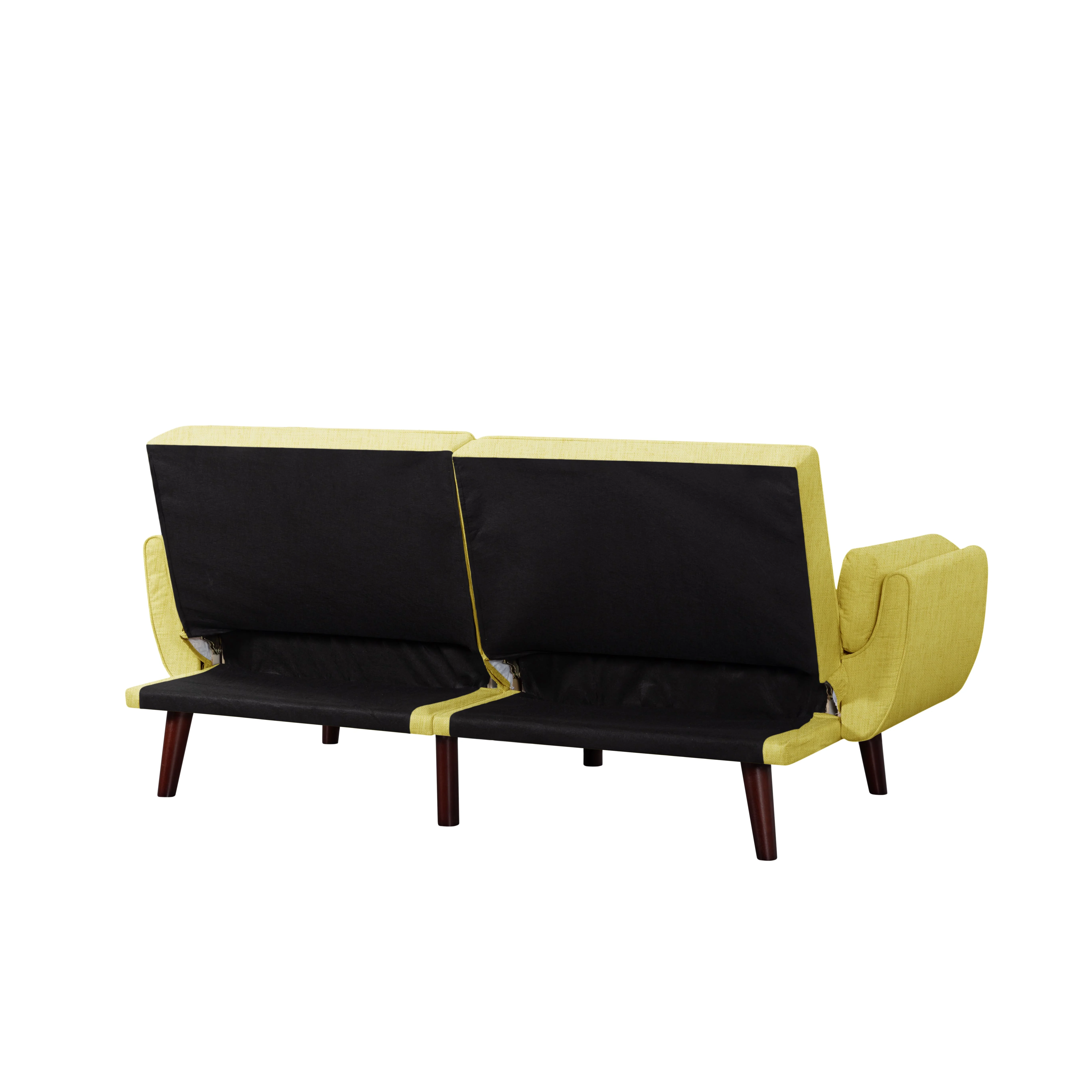 BSHTI 74.4 inch Foam Futon Sofa Bed,Converted Futon Sofa Sleeper with 2 Pillows for Livingroom(Yellow)